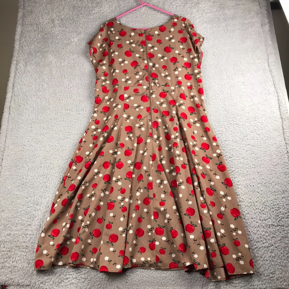 Hell Bunny Vixen Dress Womens 3XL Brown Apple Flower Retro Rockabilly Pin Up - Picture 7 of 11